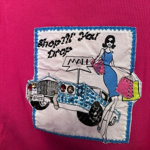 Vintage Vanity Collection Pink Embellished Shop Til You Drop 3/4 Sleeve Medium - Picture 3 of 3